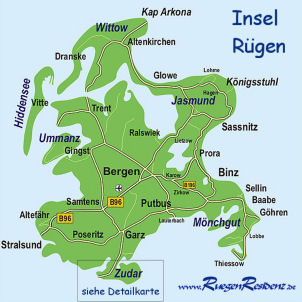 Lageplan der Insel Rügen - lizensierte Ausgabe der Firma Hadiko - Kopieren unzulässig!