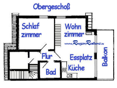 Grundri Obergescho Ferienwohnung Nr. 1 in der Ferienanlage Zudar/Rgen (Copyright: Ferienhausvermittlung Rgenresidenz)
