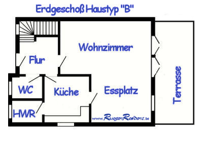 Grundri des Ferienhauses Nr. 3 in der Ferienresidenz Losentitz (Copyright: Ferienhausvermittlung Rgenresidenz)