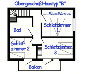 Grundri des Ferienhauses Nr. 3 in der Ferienresidenz Losentitz (Copyright: Ferienhausvermittlung Rgenresidenz)