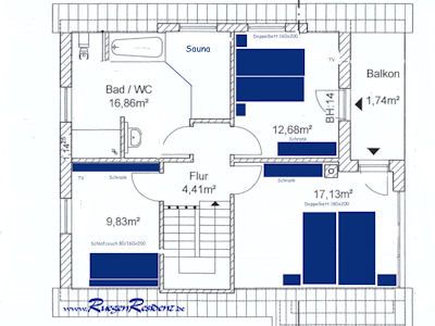 Grundriss Obergescho RgenResidenz Breege - Ferienhaus Breeger Saalstein